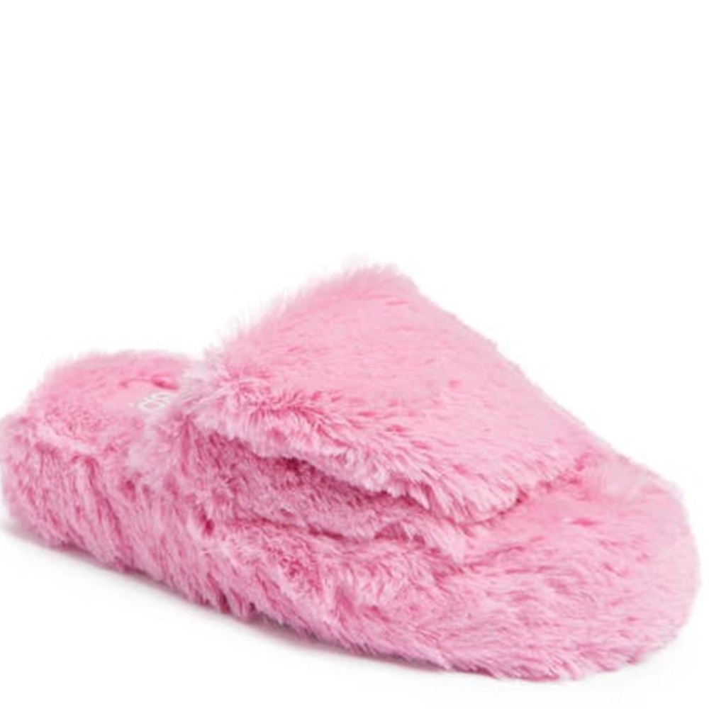 BP. Fawn Adjustable Faux Fur Slide Slippers Pink Crayon Size 6 NWT Cozy Plush - Picture 1 of 2